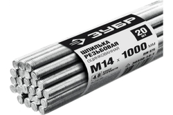 Резьбовая шпилька ЗУБР DIN 975, М14 x 1000 мм, класс прочности 4.8, оцинкованная, 20 шт. 30330-14-1