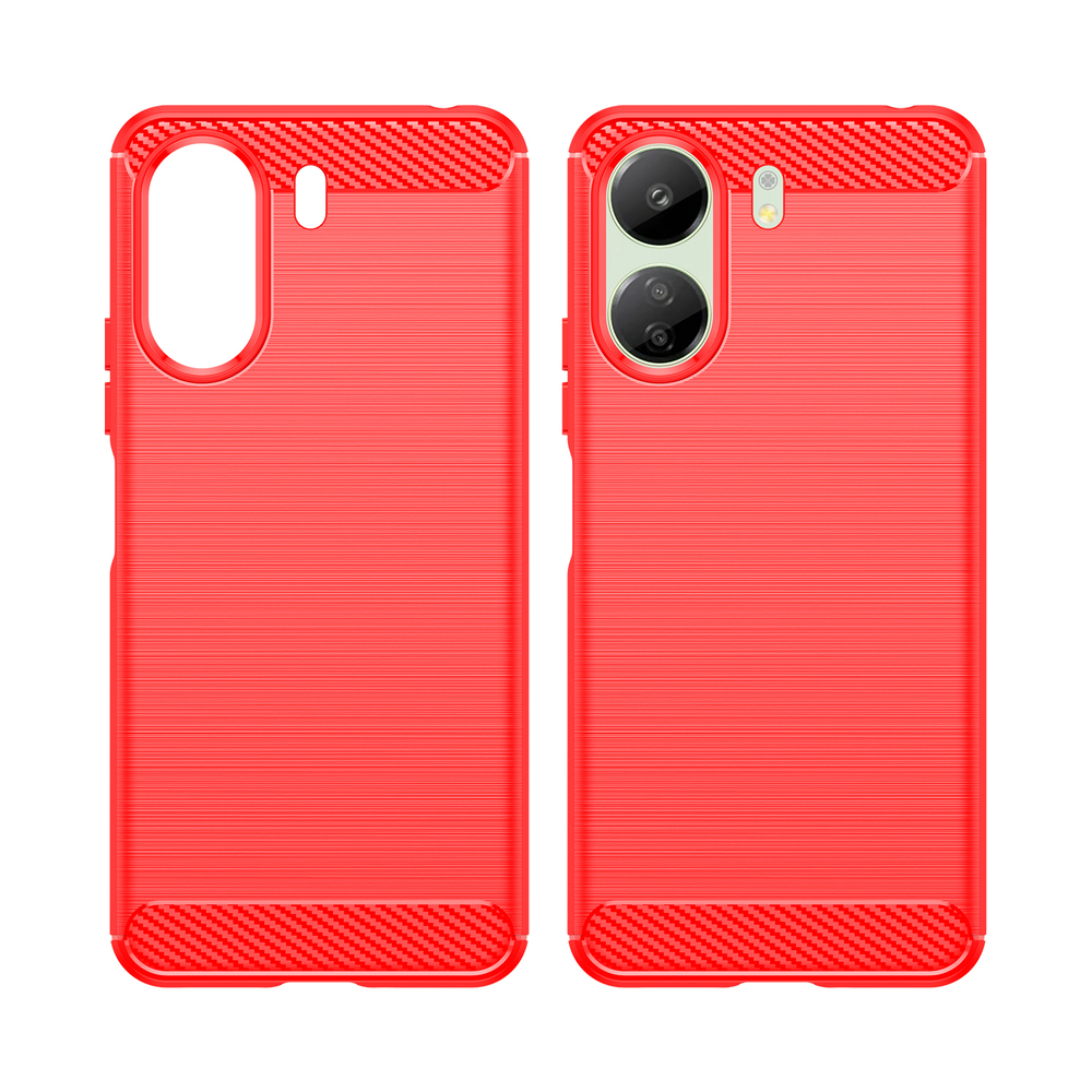 Мягкий чехол красного цвета с дизайном в стиле карбон для Xiaomi Redmi 13C, серия Carbon от Caseport