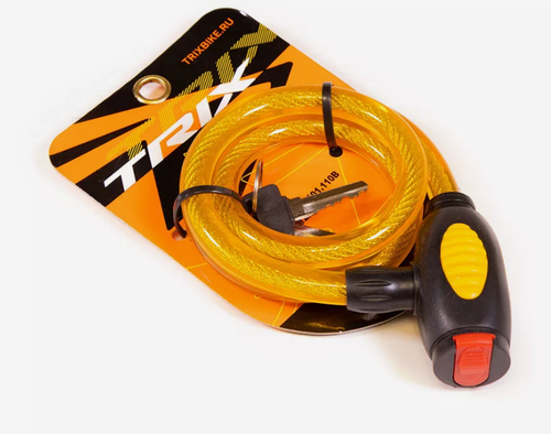 Замок противоугонный TRIX, трос стальной, с ключами, 12х800мм, в пластиковой оболочке, желтый(20/60)