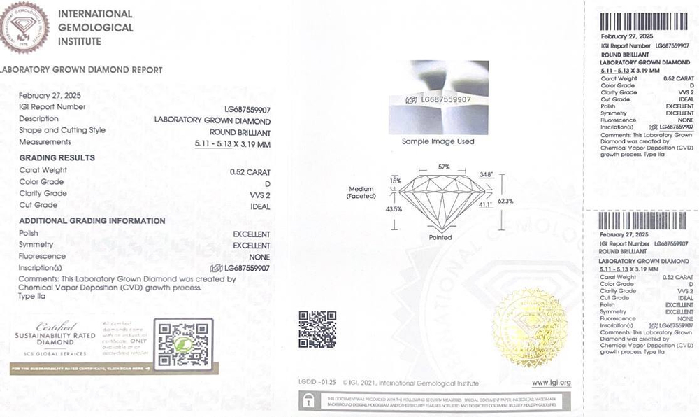 Пусеты с лабораторно-выращенными бриллиантами по 0.5 ct