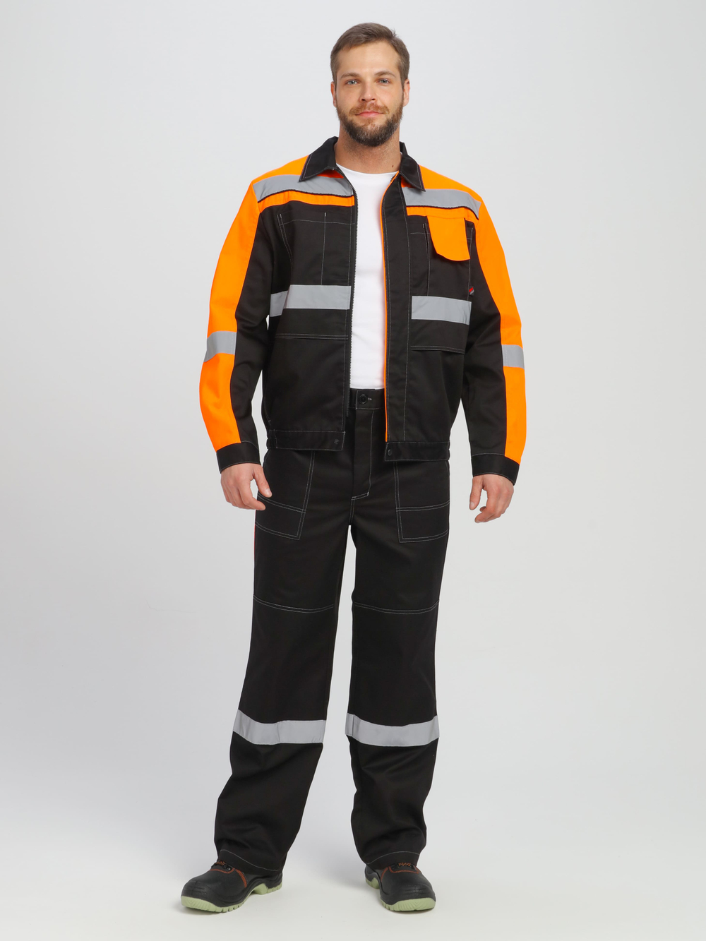 Костюм Вивантек-1 СОП К. (тк.Смесовая МВО,240) брюки, черный/оранжевый