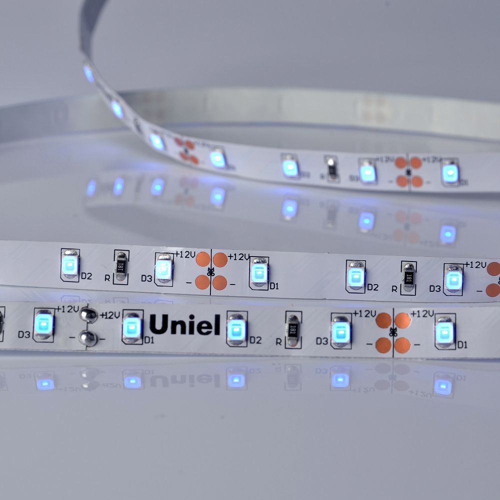 ULS-M11-2835-60LED-m-8mm-IP20-DC12V-4.8W-m-5M-BLUE PROFI Гибкая светодиодная лента на самоклеящейся основе. Катушка 5м. в герметичной упаковке. Синий свет. ТМ Uniel.