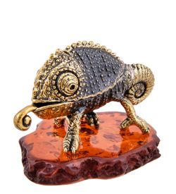 Народные промыслы AM-3640 Фигурка «Хамелеон» (латунь, янтарь)