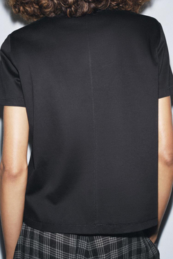 ZARA ФУТБОЛКА ИЗ МЕРСЕРИЗОВАННОГО ХЛОПКА, ЧЕРНЫЙ