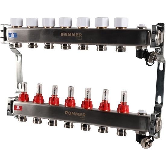 Коллектор Rommer 1"x3/4" на 7 контуров с расходомерами и запорными клапанами RMS-1201-000007