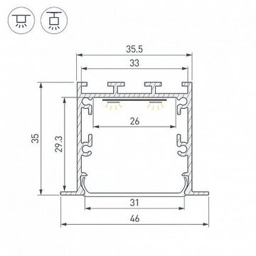Профиль для прямоугольных светильников 2.5м 055395 LINIA49-F-М-2500 BLACK черный Arlight
