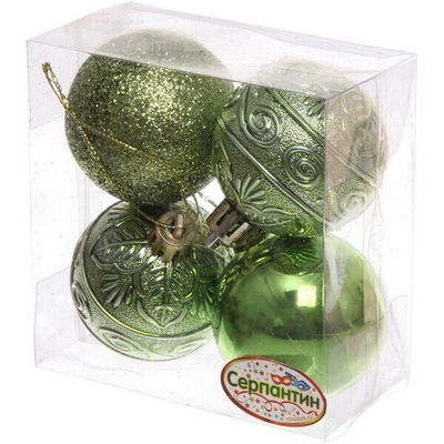 Новогодние шары 5 см (набор 4 шт) «Микс фактур», салатовый