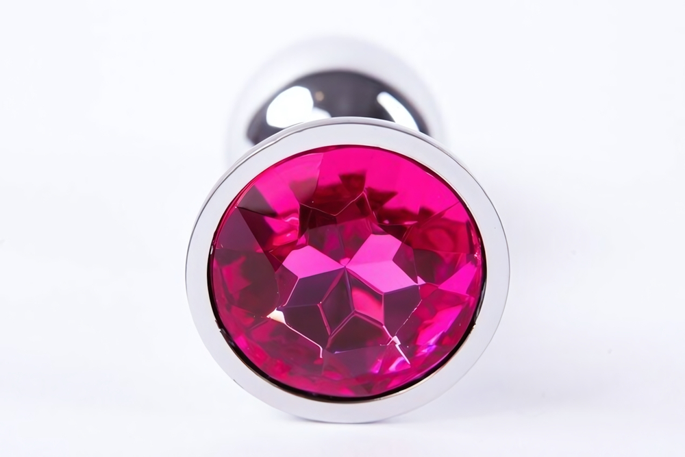 Анальная пробка металлическая серебристая с розовым кристаллом Onjoy Metal Plug Silver Small (Цвет: серебряный с розовым)