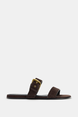 ZARA САНДАЛИИ ИЗ ЗАМШИ С ПРЯЖКОЙ, КОРИЧНЕВЫЙ