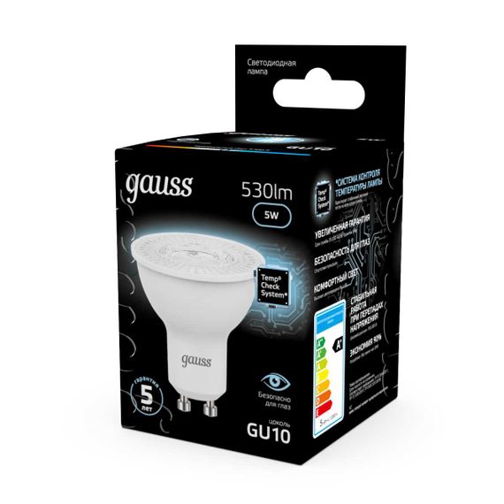 Лампа светодиодная Gauss GU10 5W 4100K матовая 101506205