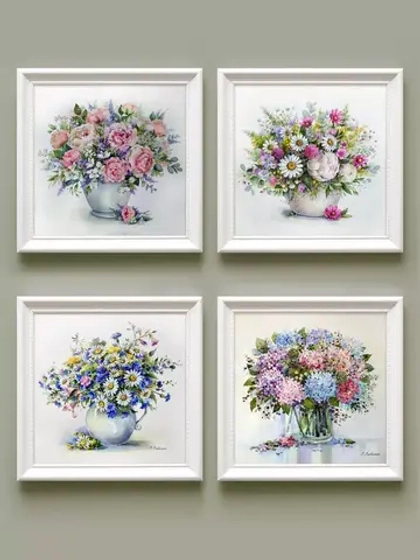 Картины на стену интерьерные на холсте 4 шт, 23*23 см