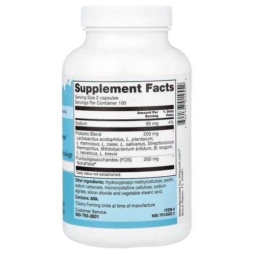Vitacost, пробиотик 10-20 с NutraFlora® ФОС, 200 вегетарианских капсул