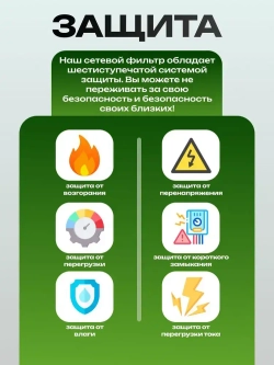 Сетевой фильтр , удлинитель сетевой 5м , с предохранителем , 5 метров , 6 розеток , 4 USB , 1 Type-C