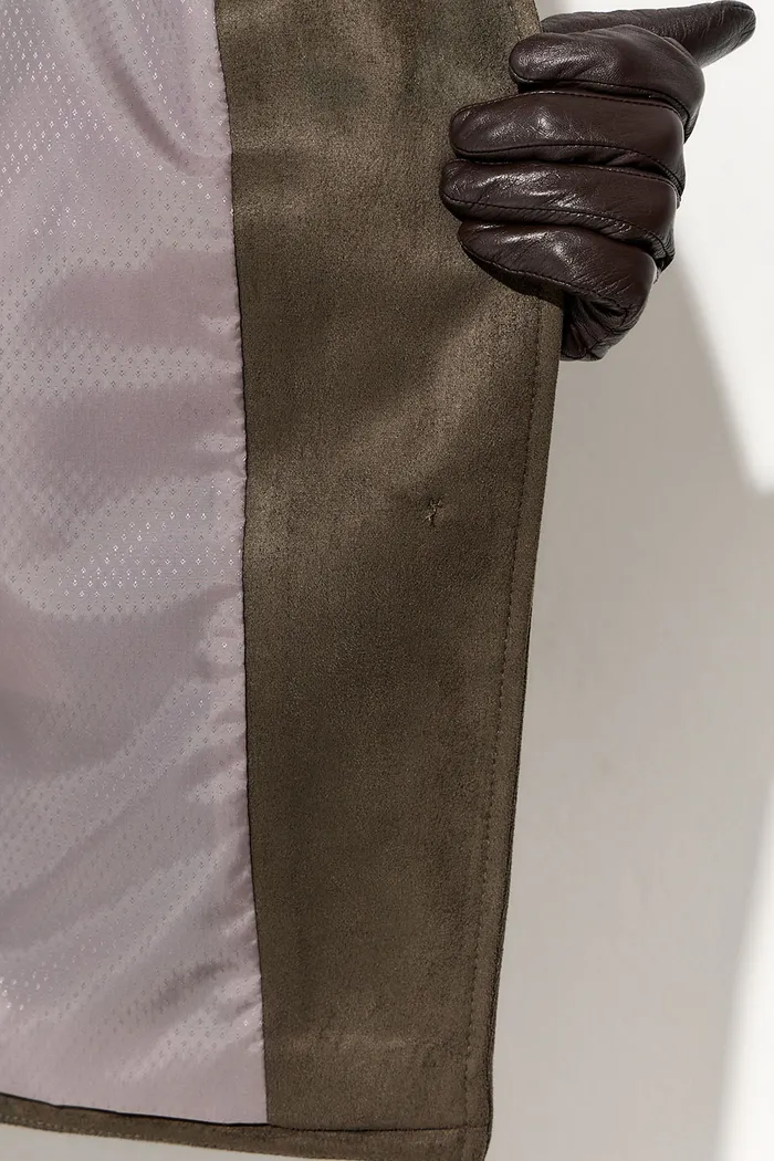 Куртка из экозамши с воротником стойкой цвета хаки