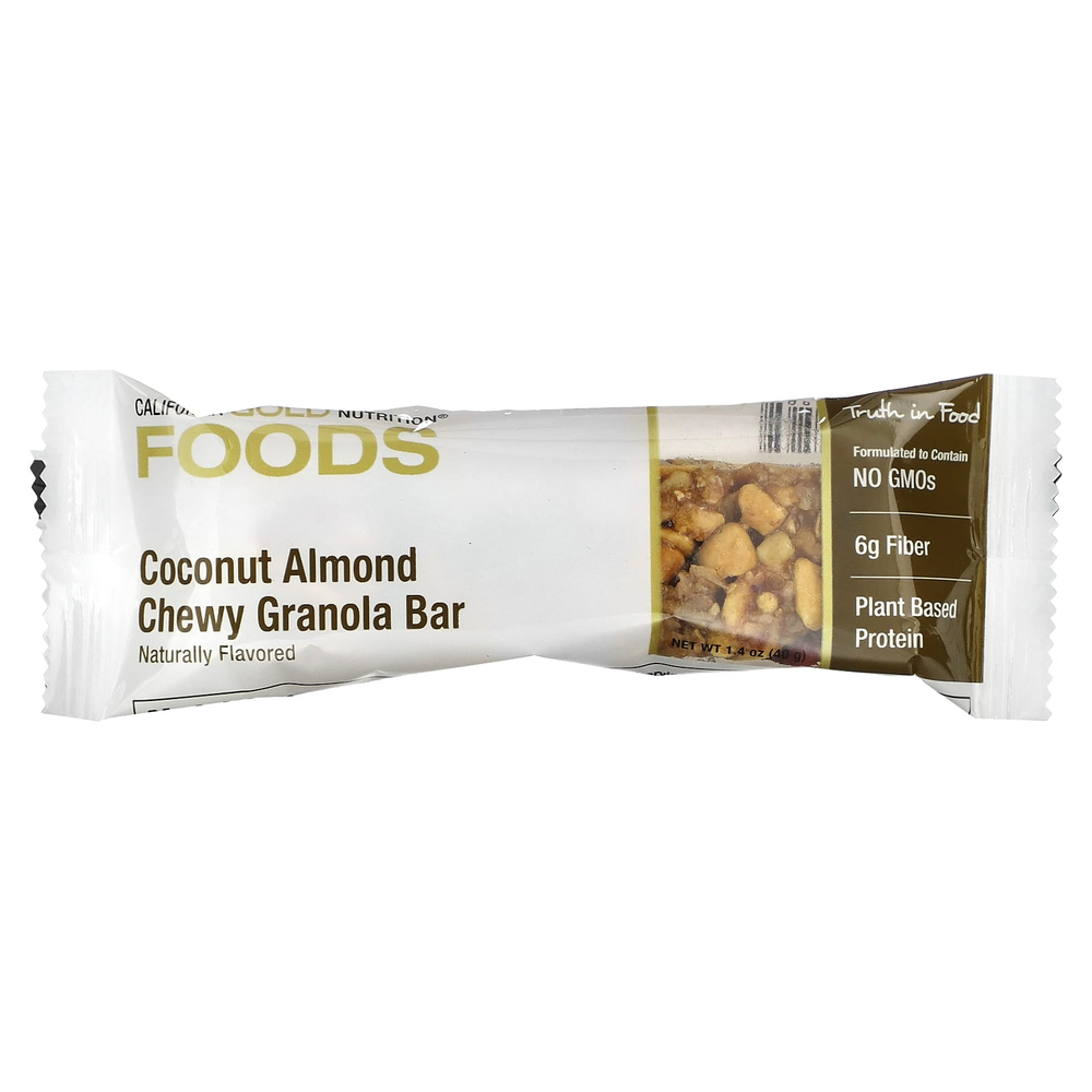 California Gold Nutrition, Foods, батончики-мюсли с клюквой и миндалём, 12 шт. по 40 г (1,4 унции)