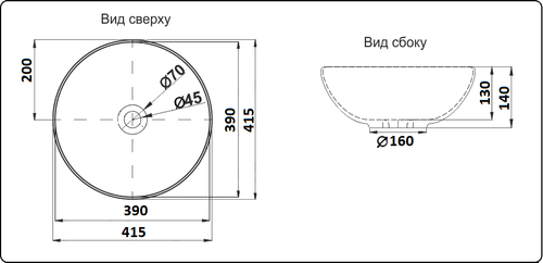 Раковина накладная круглая CeramaLux d41 цвет черный