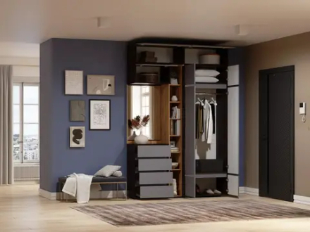 Прихожая Woodville Роут с зеркалом венге, дуб вотан, графит софт