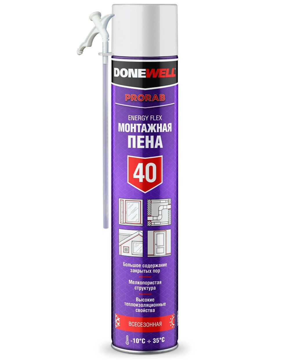 Пена полиуретановая монтажная бытовая Donewell ENERGY FLEX 40 всесезонная