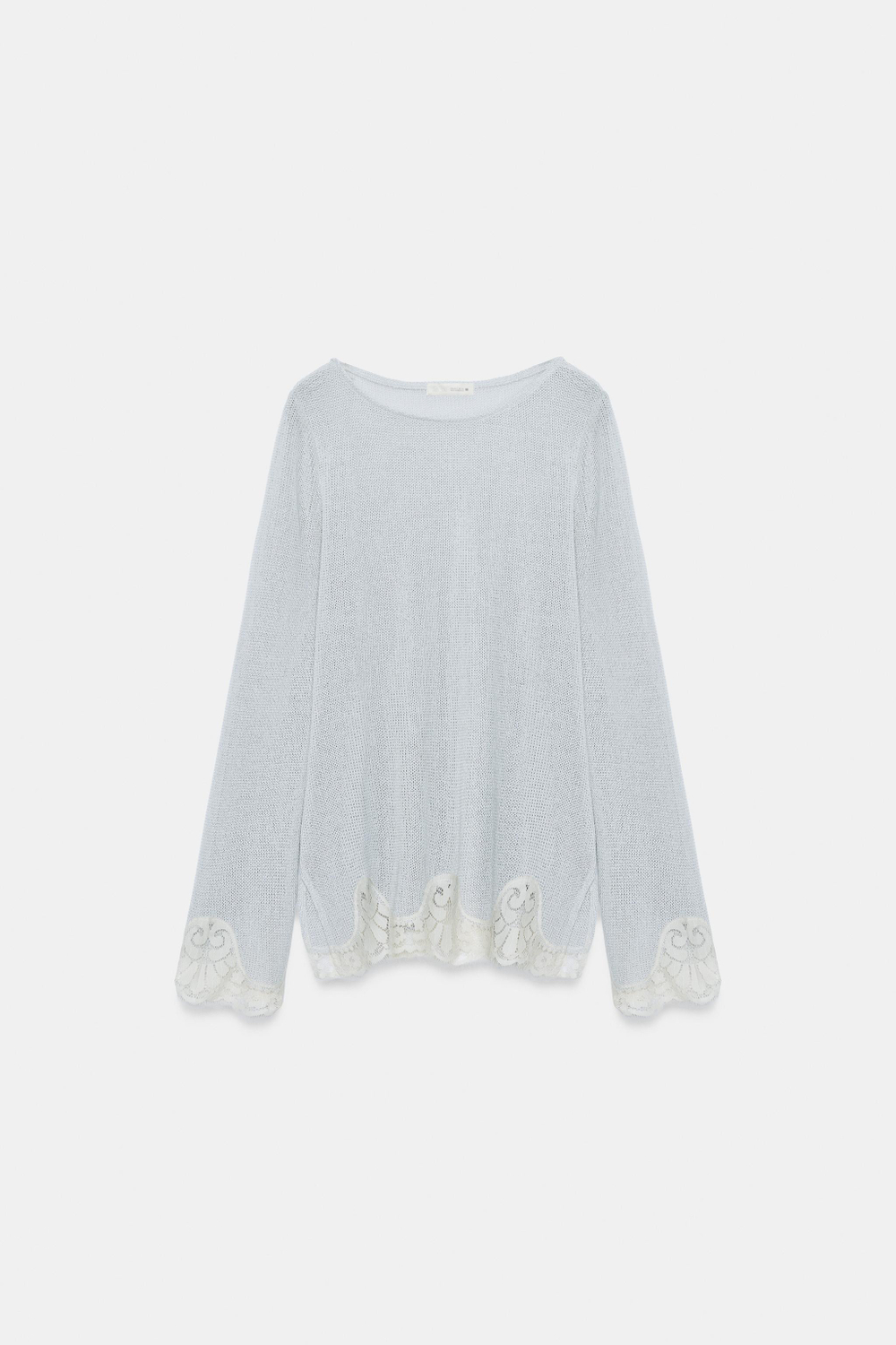 ZARA ТОП В СТИЛЕ РУСТИК С КРУЖЕВОМ, НЕОНОВЫЙ СИНИЙ