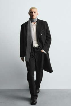 ZARA ДВУБОРТНОЕ ПАЛЬТО ИЗ ШЕРСТИ, ЧЕРНЫЙ