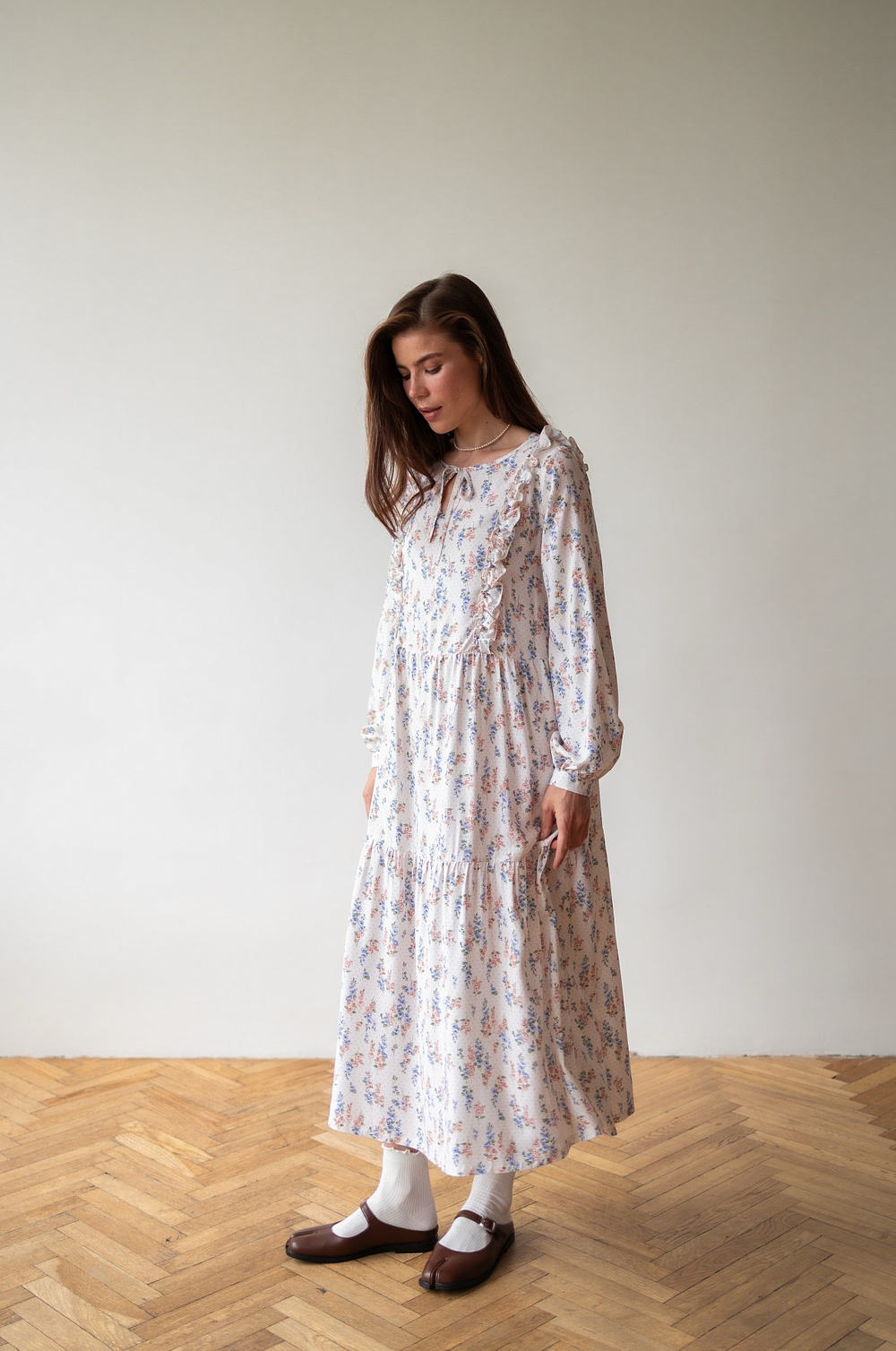 Платье к Элизе для беременных и кормящих, Кремовый с цветами