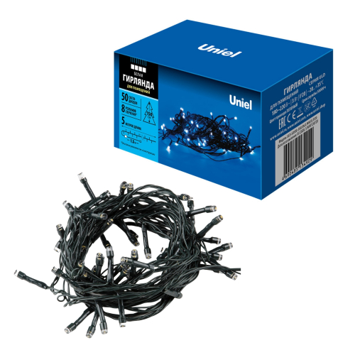 ULD-S0500-050/DGA WHITE IP20 Гирлянда светодиодная, 5м. 50 светодиодов. Белый свет. Провод зеленый. ТМ Uniel