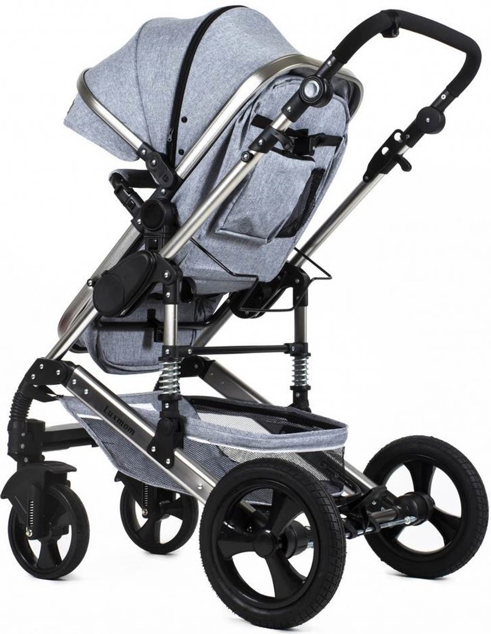 Коляска-трансформер Luxmom 555 2в1 Серый текстиль Серебристая рама