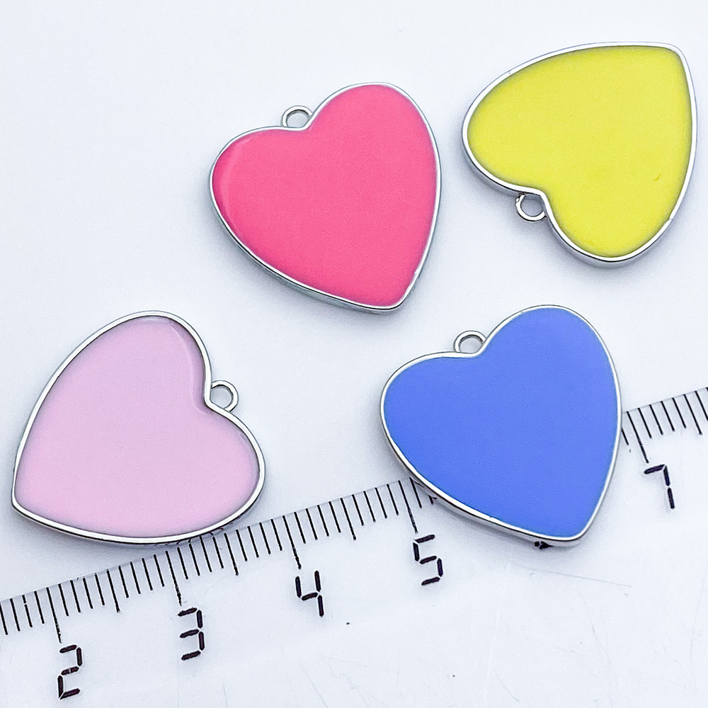 Подвеска Сердце, цвет серебро+розовый, размер 21*20 мм, цена за 1 шт