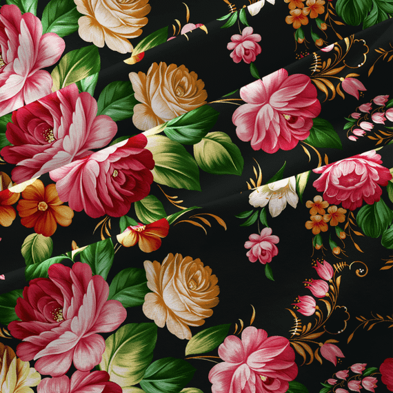 Ткань Бязь Премиум — «Жостовая роспись»