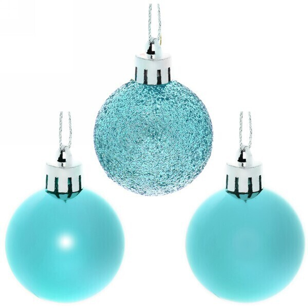 Новогодние шары 4 см (набор 24 шт) «Микс фактур», голубой
