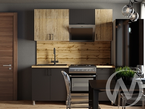 Кухня Грейс 1.8м с окапом (корпус белый/дуб канадский; карбон вулкан)