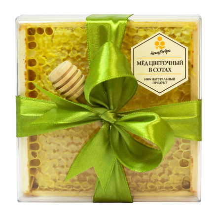 Натуральный мед в сотах HoneyForYou в подарочном оформлении с оливковой лентой, 350 г