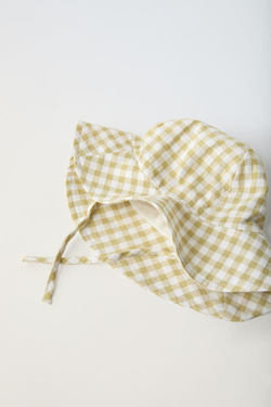 ZARA ШЛЯПА В КЛЕТКУ ВИШИ, ЛАЙМОВЫЙ