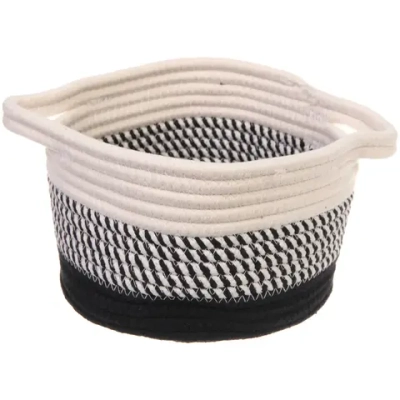 Корзинка плетёная интерьерная с ручками «ТРЕГОРИЯ», цвет чёрный/белый, 23*14см, (лейбл селфи)