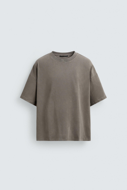 ZARA БАЗОВАЯ ФУТБОЛКА RELAXED FIT С ЭФФЕКТОМ ПОТЕРТОСТИ,СЕРЫЙ