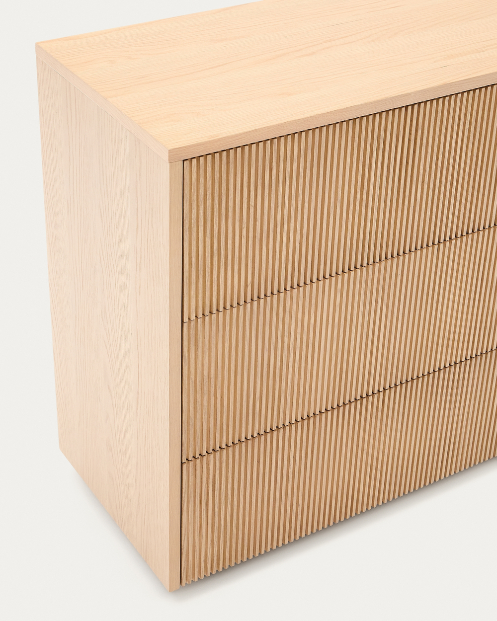 Комод Helvine с 3 ящиками из дубового шпона и закаленного стекла, 86 x 79