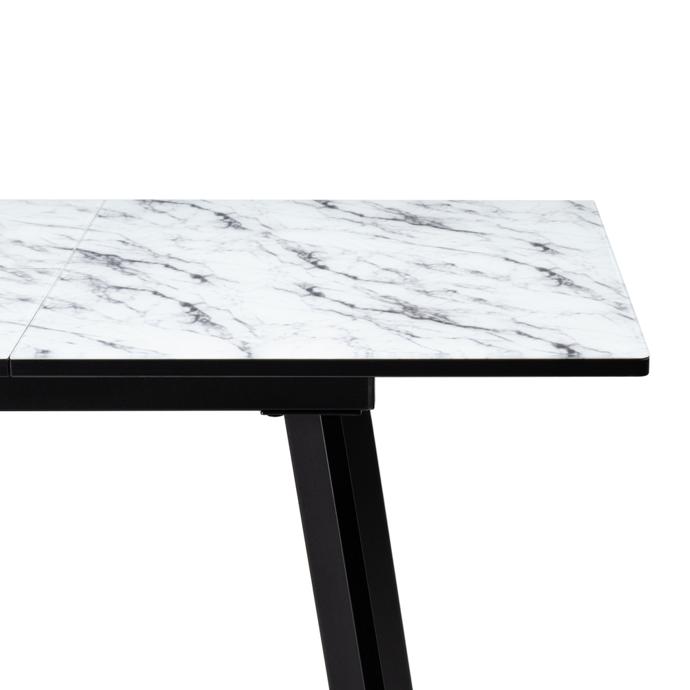 Стол стеклянный Woodville Агни 110(140)х68х76 мрамор белый, черный матовый, ножки черные