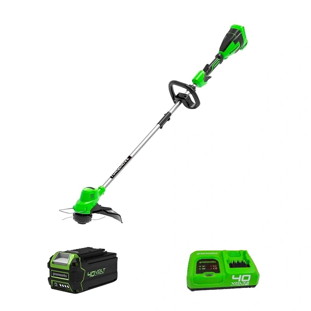 триммер аккумуляторный Greenworks GD40LTK4 40В (1 x 4 Ач, Быстрое ЗУ) захват 380 мм, 5.2 кг, 2112207U4F