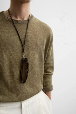 ZARA СВИТЕР RELAXED FIT ИЗ ПОЛУПРОЗРАЧНОЙ ТКАНИ, ХАКИ