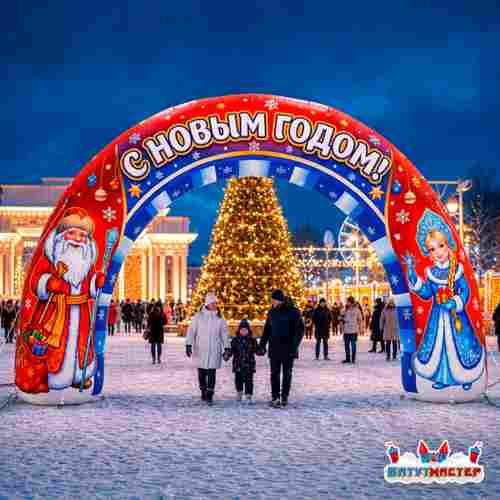 Надувная новогодняя арка «Новогодняя ночь», 6×0,9×3,5 м