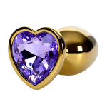 Золотистая анальная втулка 7см с фиолетовым кристаллом сердечком ToyFa Metal 717016-134