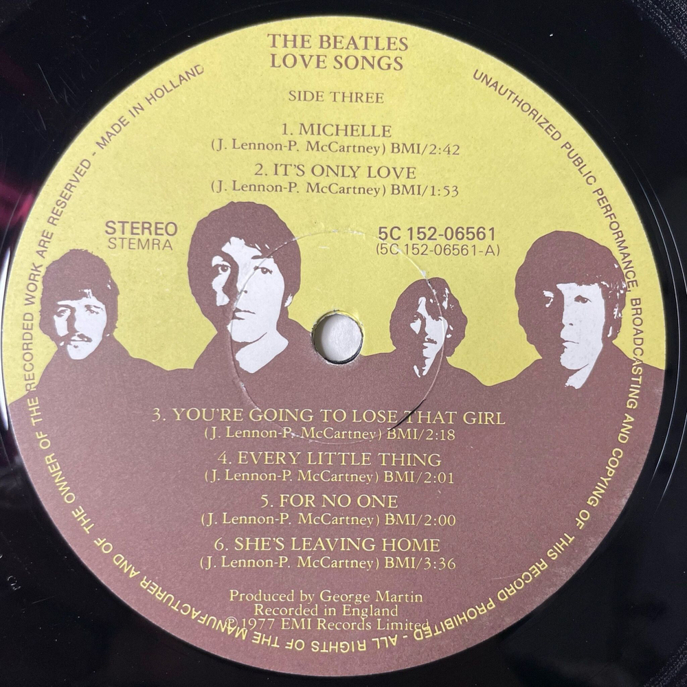 Винтажная виниловая пластинка LP The Beatles Love Songs (Holland 1977) Yesterday