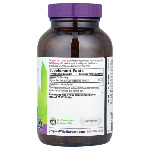 Oregon's Wild Harvest, Saw Palmetto, 180 органических веганских капсул (585 мг в каждой капсуле)