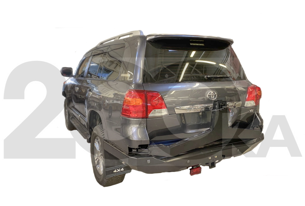 Бампер STC задний силовой для Toyota Land Cruiser 200 (2008-2015) с калиткой, кронштейном номерного знака, ПТФ