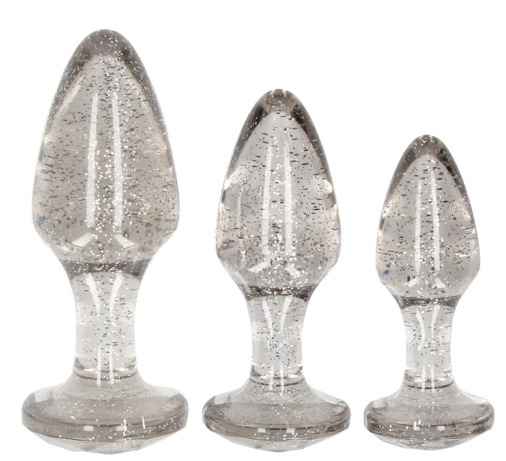 Набор из 3 серебристых анальных пробок Acrylic Goldchip Butt Plug Set (Цвет: серебристый)