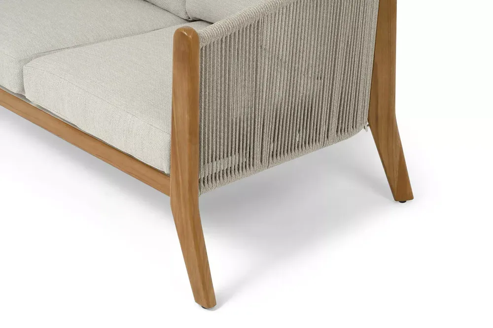 "Сидней" диван 2-местный плетеный из роупа, основание тик, каркас алюминий бежевый, роуп бежевый, ткань бежевая