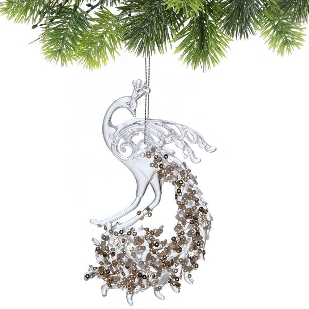 Подвеска "Павлиний хвост" 15*8 см, Белый/Золотой блеск (Серпантин)