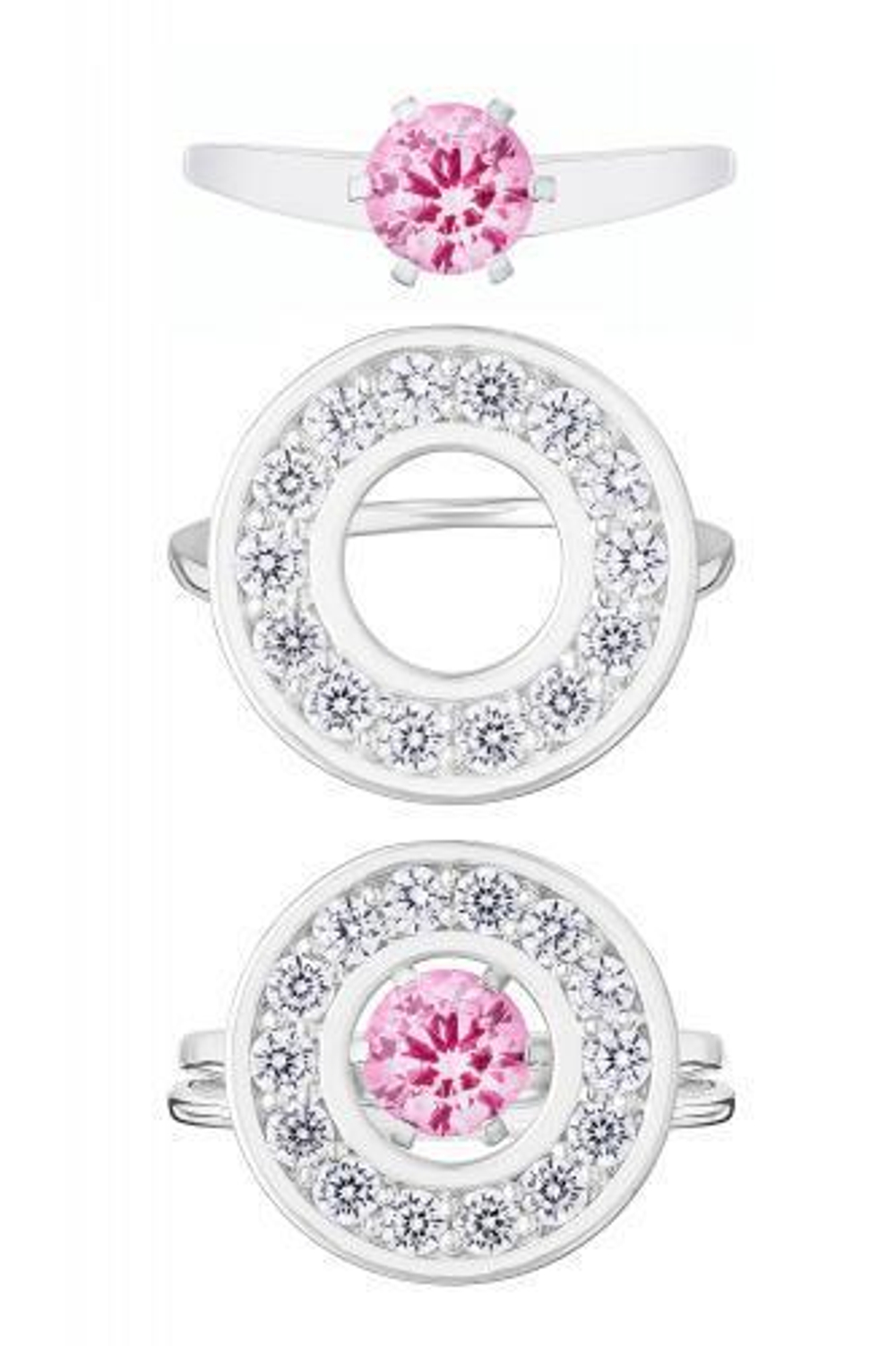 Кольцо сборное из серебра со вставками из розового и бесцветных фианитов