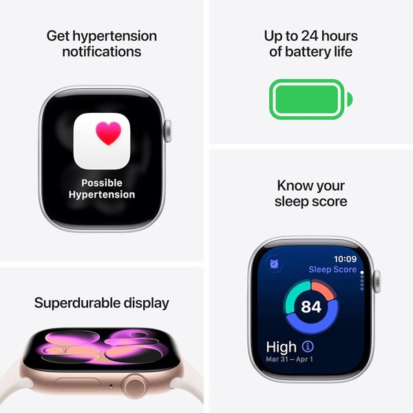 Умные часы Apple Watch Series 11 42 мм из алюминия цвета «розовое золото», спортивный ремешок цвета «румянец» (S/M)