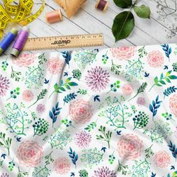 Ткань бифлекс акварельные георгины и трава